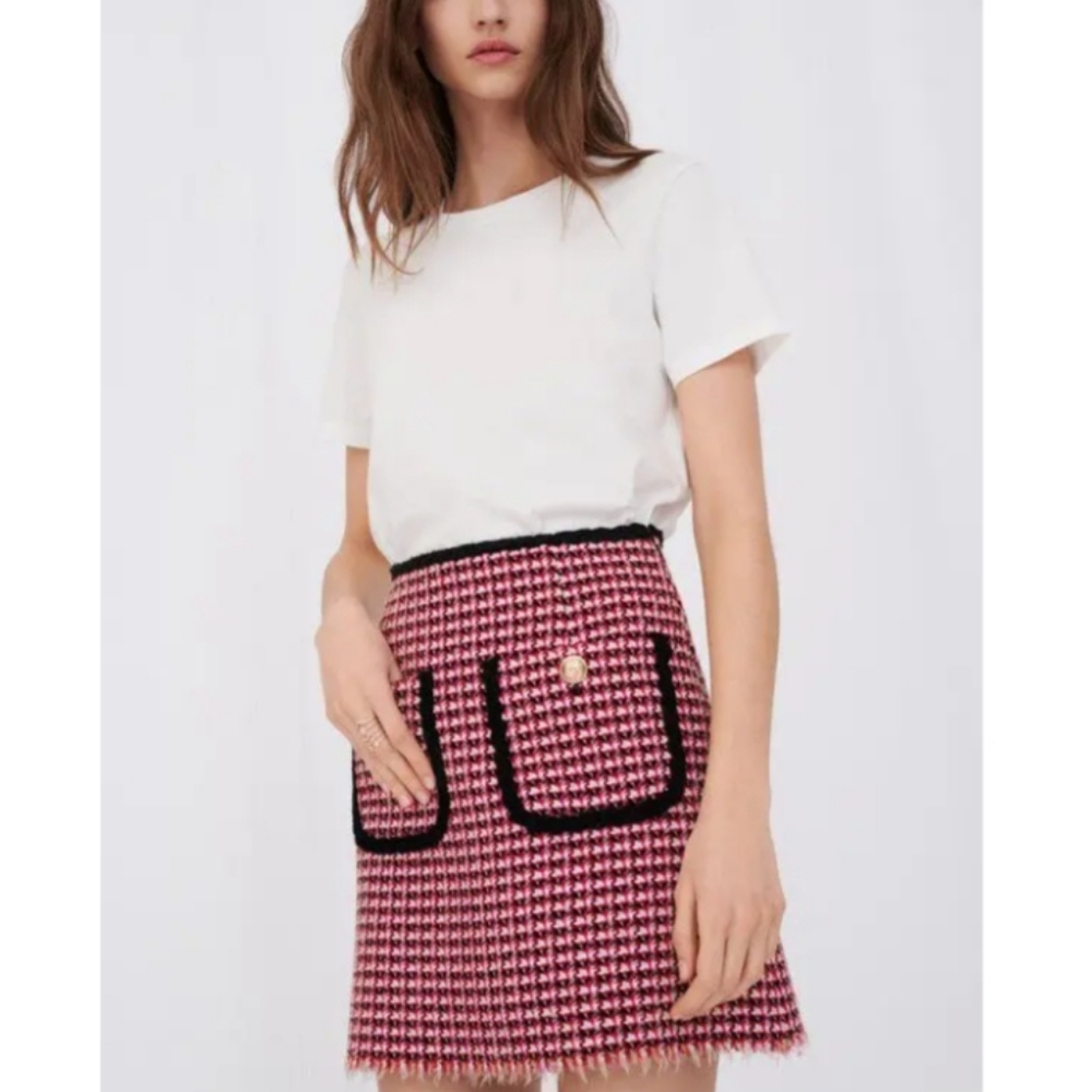 Maje Jenalt Contrast Tweed Mini Skirt Fuchsia 38